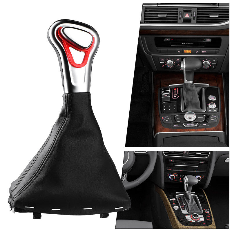 Black Gear Shift Knob Shifter Leather Gaiter Boot Cover for Audi A4 A5 A6 Q5 Q7