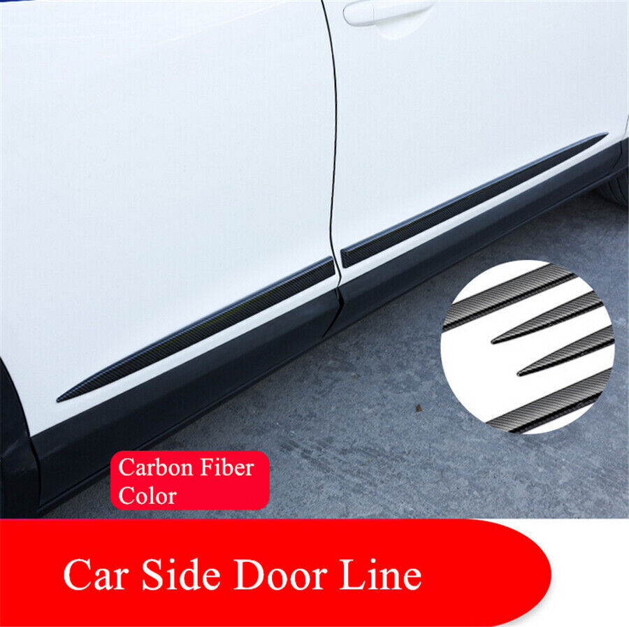 4Pcs Glossy Carbon Fiber Look Side Skirt Door Side Line Sill Garnish Body Cover