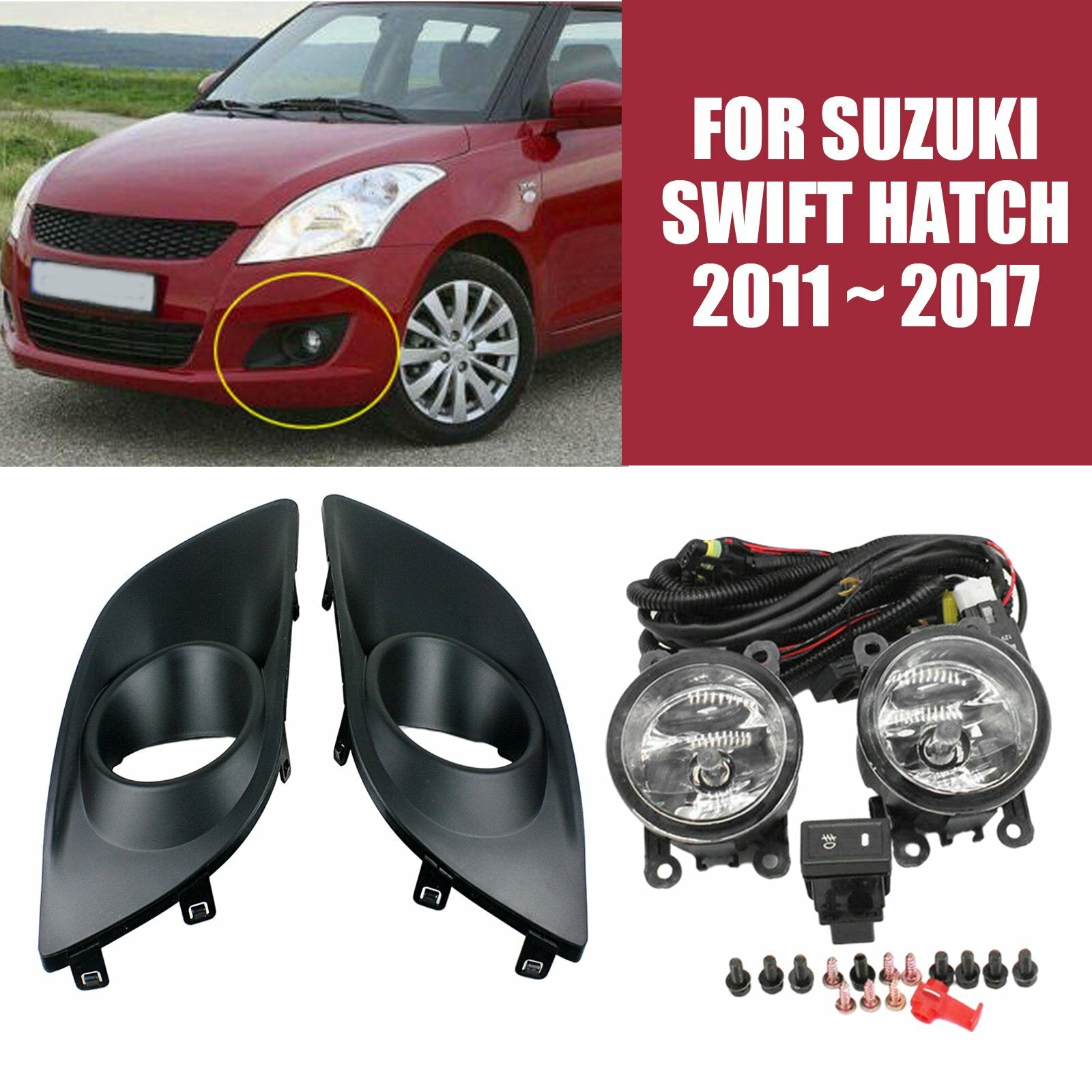 Car Fog Lamp Light w/Bulb Switch Wire Repair Kit for Suzuki for Swift Hatch 11-17 AT