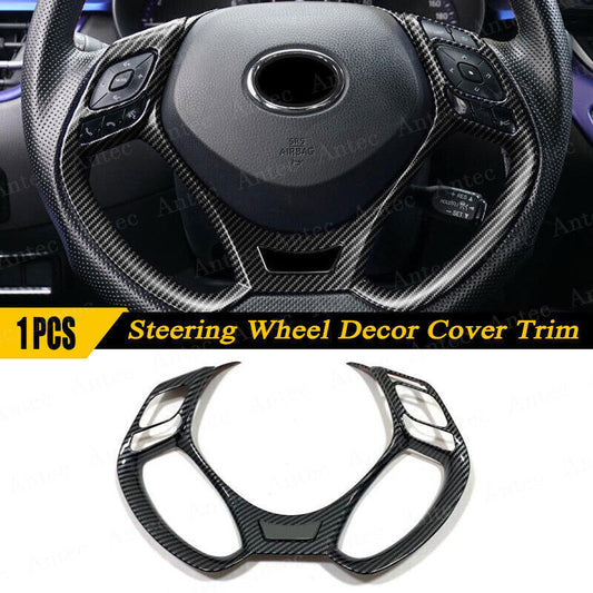 1X Carbon Fiber Steering Wheel Decor Frame Cover Trim for Toyota C-HR CHR 18-22