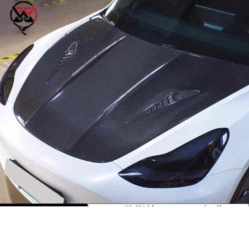 Carbon fiber engine hood panel cover suitable for 2017, 2018, 2019, and 2020 for Tesla Model 3.