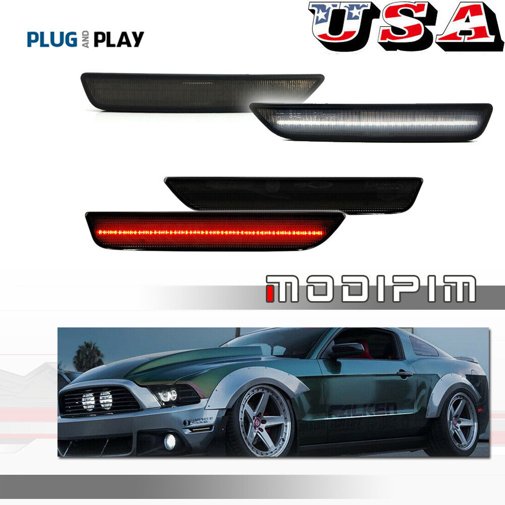 [Front+Rear] White and Red Smoked Fender Side Marker Lights for 2010-2014 for Ford Mustangs