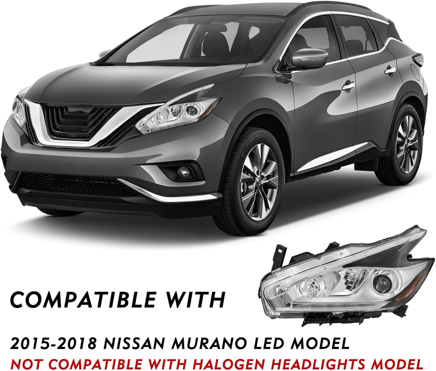 For 2015-2018 for Nissan Murano Left Driver LED DRL Halogen Projector Headlight