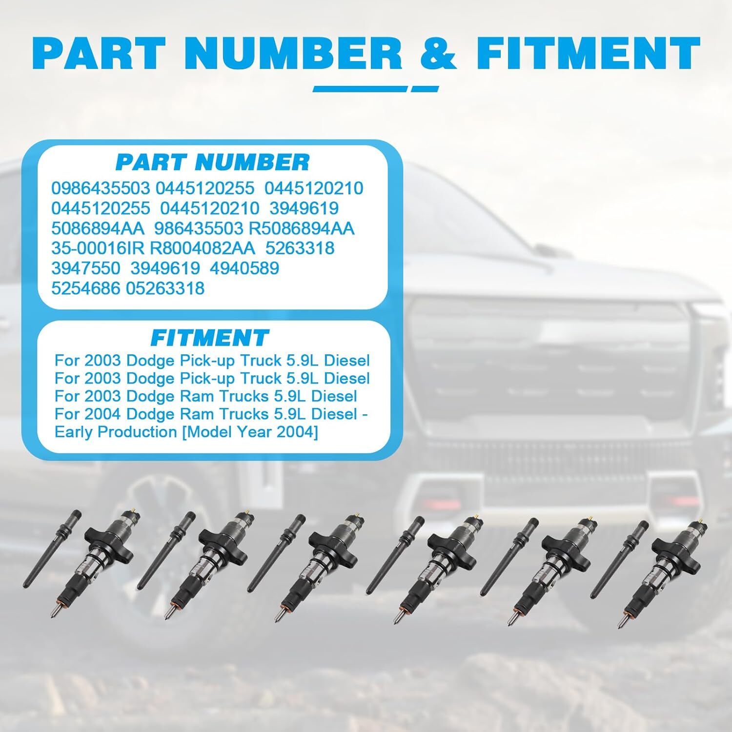 6PCS Fuel Injector 0445120255 For 2003-2004 for Dodge for Ram 2500 3500 5.9L