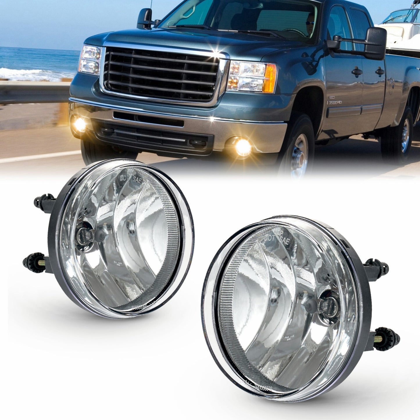 Suitable for 07-13 for GMC for Sierra 1500 and 07-14 for GMC for Sierra 2500 and 3500HD front bumper fog lights.