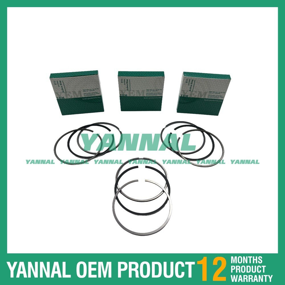 3 new D650 Piston Ring Kits, STD 64 mm, for Kubota Excavator Engines