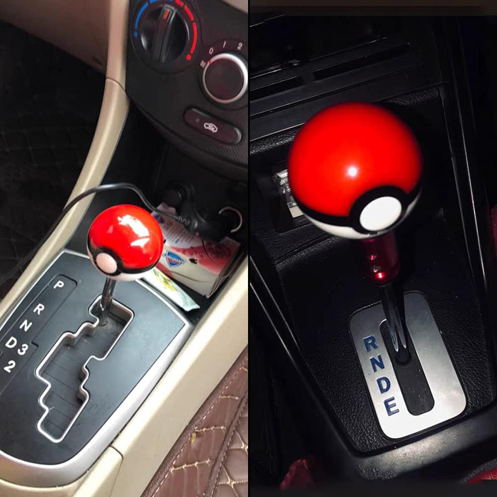 Universal Pokemon Shift Knob Round Poke Ball Go Gear Shifter Head w/ 3 Adapters