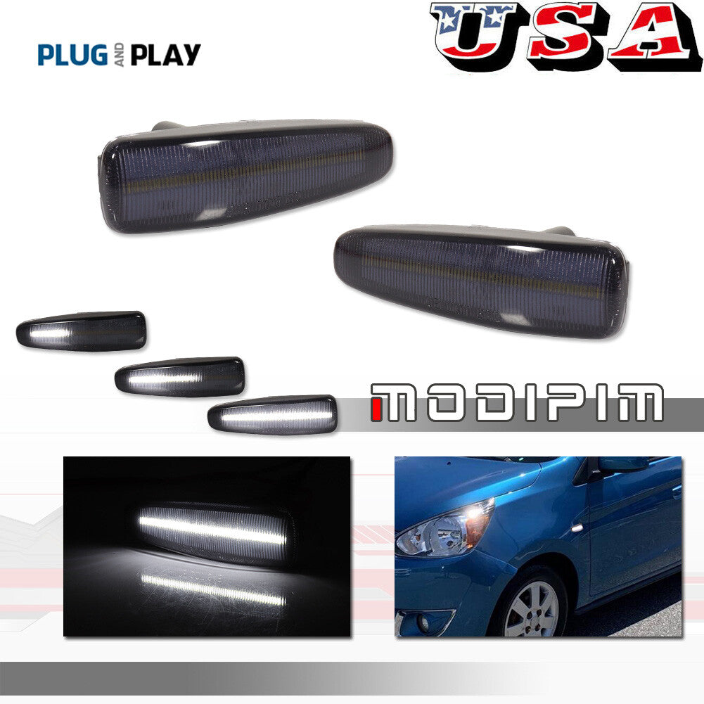 Two smoked white LED side marker signal lights for Mitsubishi Lancer Evo X Mirage