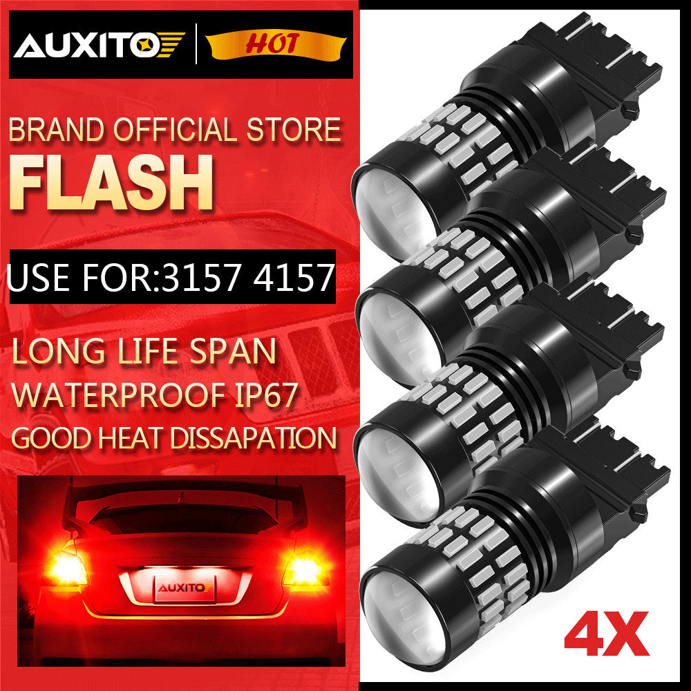 AUXITO 3156 4157 3457 LED Red Flashing Light Brake Stop Tail Parking Bulb 4X