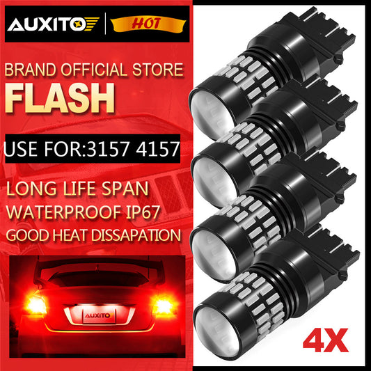 AUXITO 3156 4157 3457 LED Red Flashing Light Brake Stop Tail Parking Bulb 4X