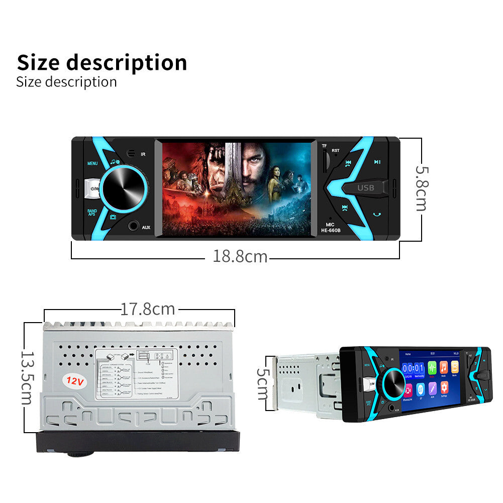 1 Din 4.1in Radio Car Stereo Bluetooth MP5 Player Mirror Link Microphone USB/AUX