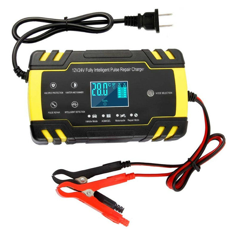 Motorcycle Battery Charger 12/24V LCD Touch Screen Pulse Repair Chargering Tool