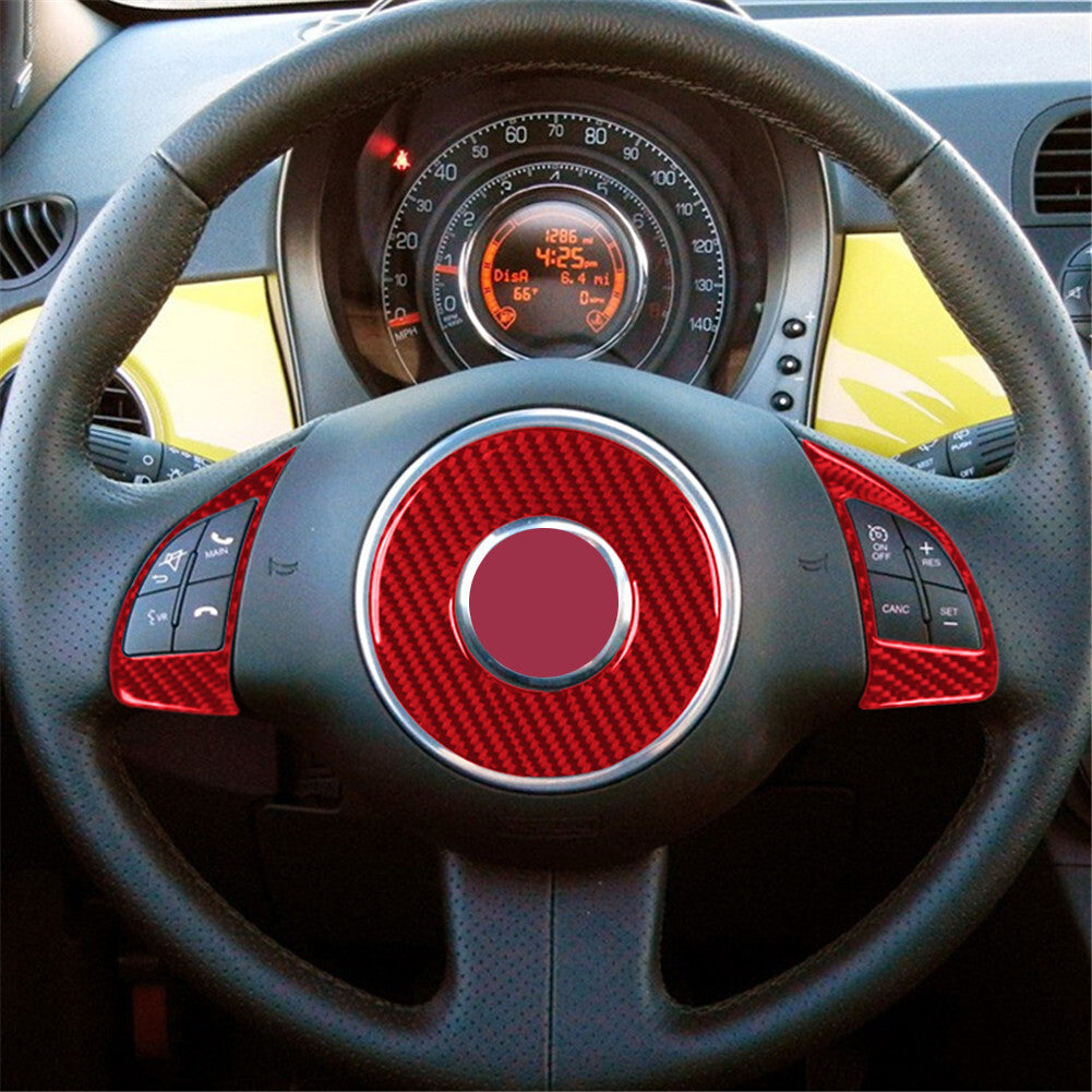 Red Carbon Fiber Interior Steering Wheel Accent Cover Trim For 2012-15 for Fiat 500