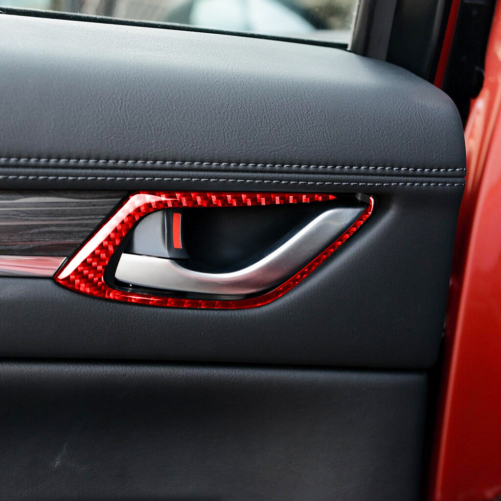 4¡ÁRed Carbon Fiber Interior Door Handle Ring Decor Trim for Mazda CX-5 2017-2021