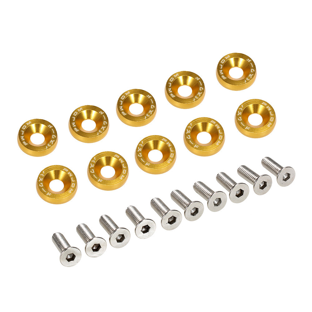 10Pcs Gold JDM Billet Aluminum Fender Bumper Washer Bolt Engine Bay Dress Up Kit