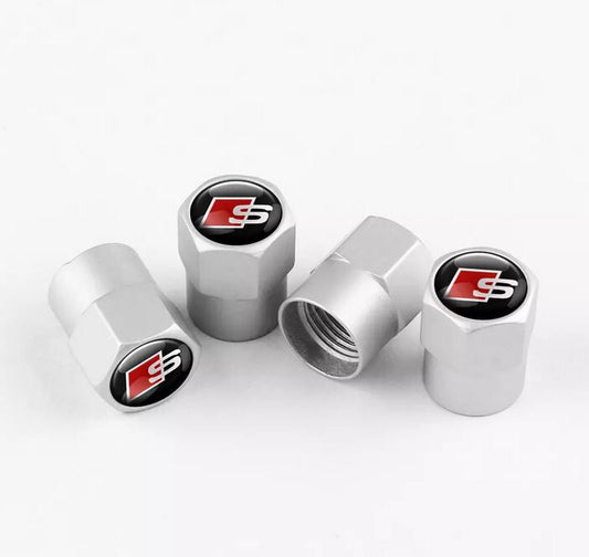 Silver car tire valve cover rod cover air valve dust cover ring for Audi S 4-piece set