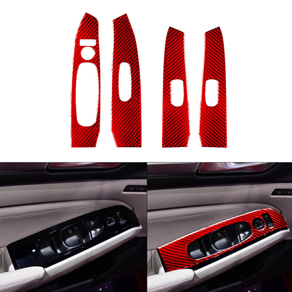 4X Red Carbon Fiber Door Window Control Panel Cover for Nissan Altima 2019-2022