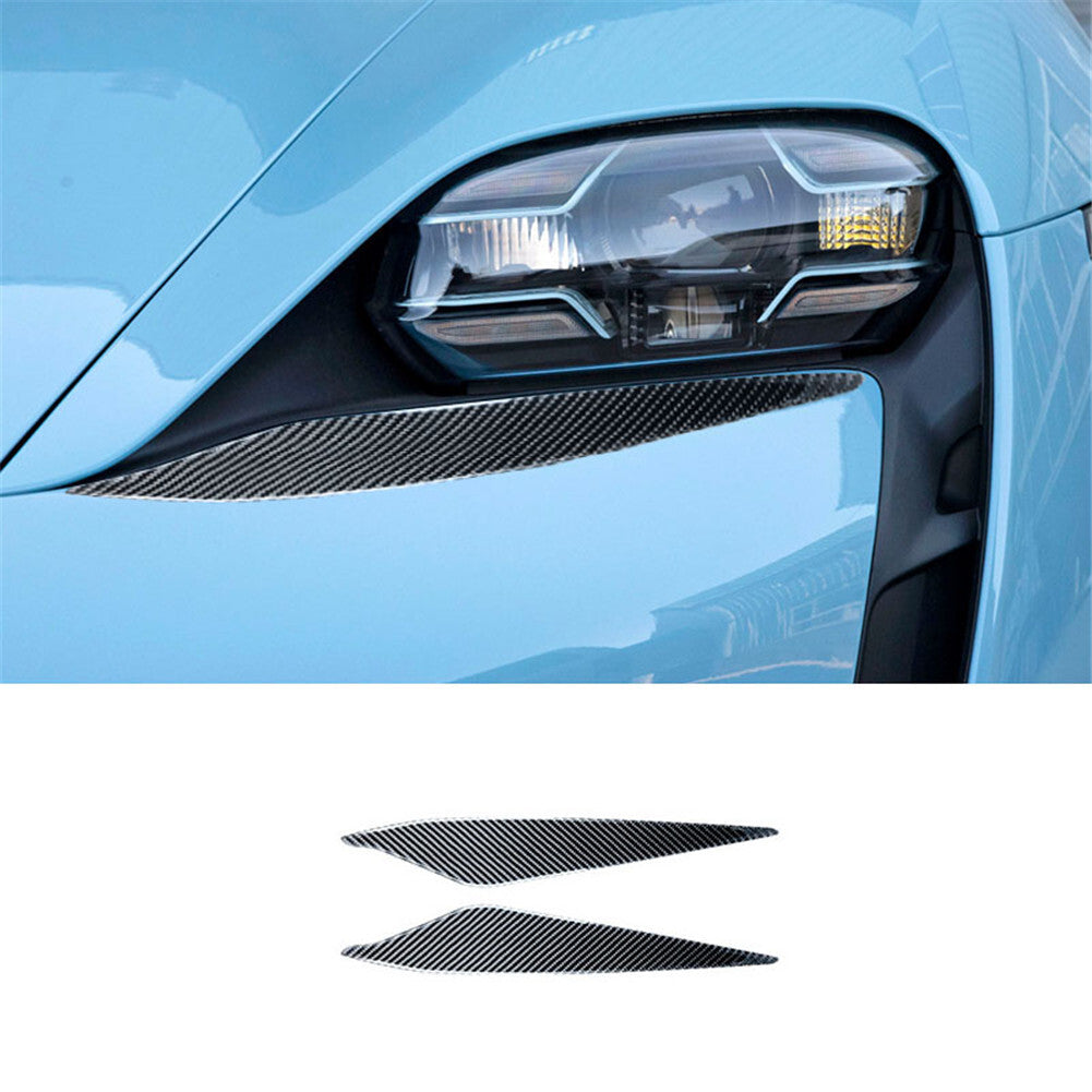 2x carbon fiber headlights eyebrow trim for Porsche Taycan 2019-2022