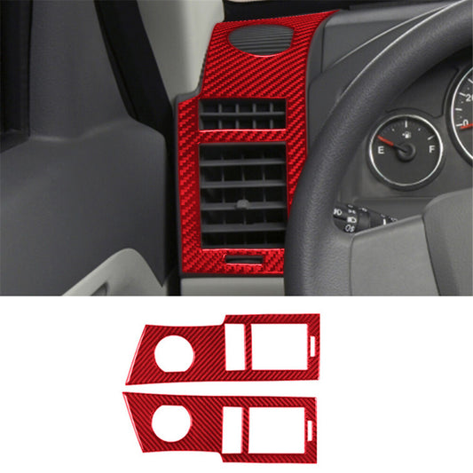 Red Carbon Fiber Dashboard Side Air Vents Cover Trim for Jeep Liberty 2008-2012
