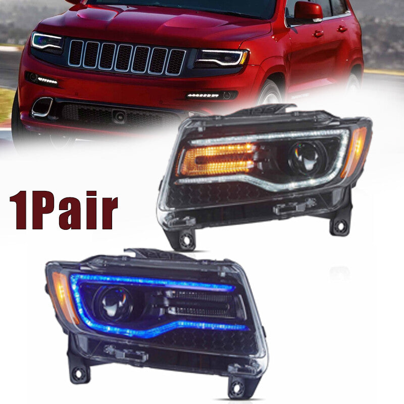 VLAND Full LED Headlights for 2011-2013 for Jeep Grand Cherokee with Blue Animation Package