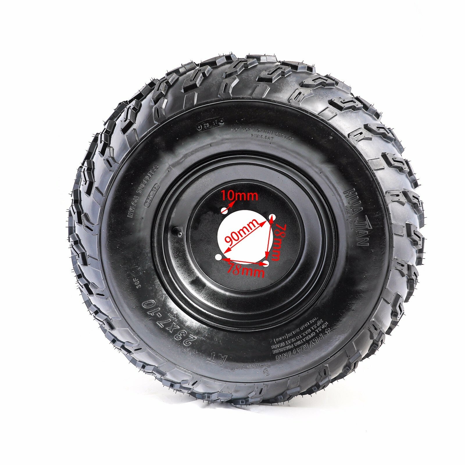 All-terrain vehicle tires 23x7-10, 4-lumen rims, 10-inch wheels suitable for go-karts and off-road vehicles.