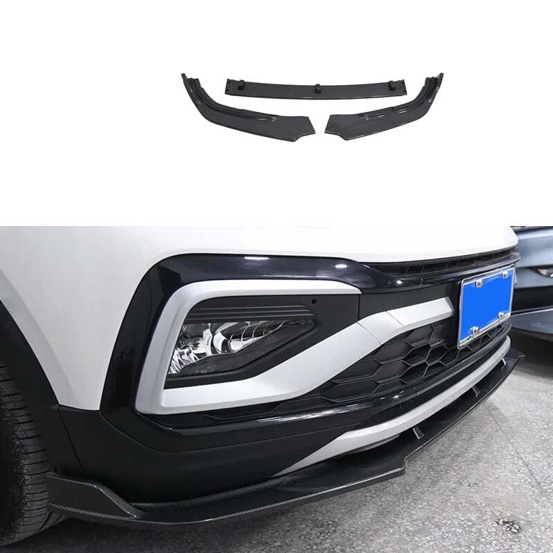 3PCS ABS Carbon Fiber Front Bumper Lip Chin Spoiler for Volkswagen T-Cross 20-22