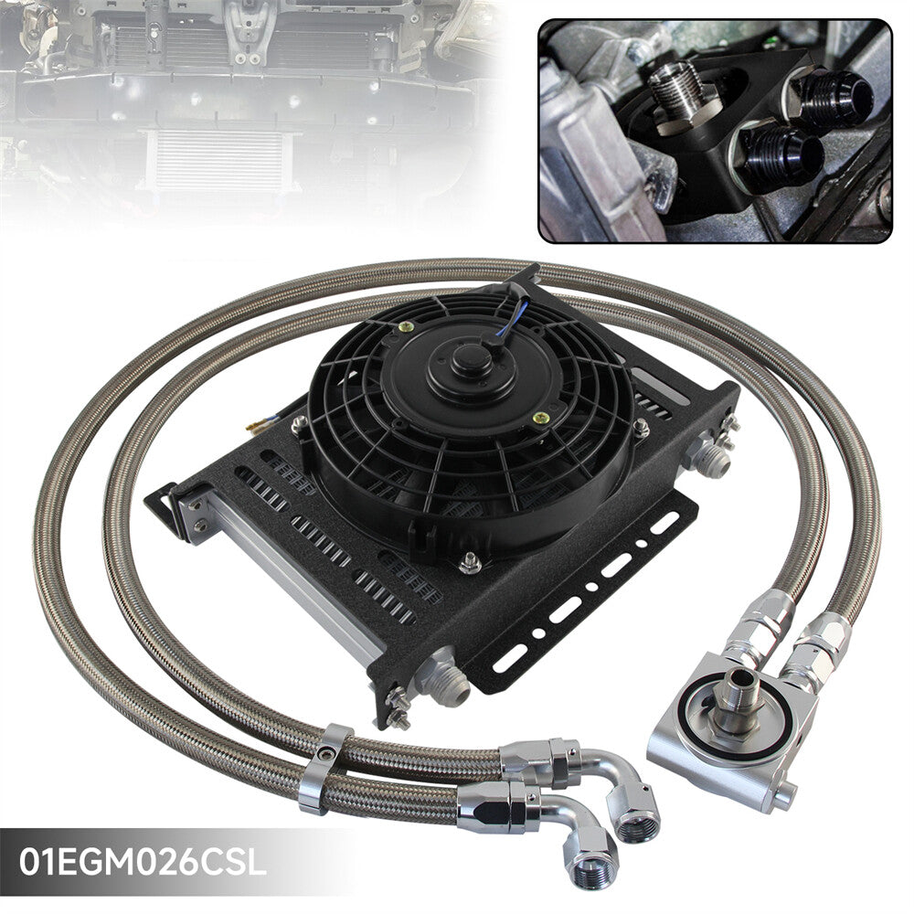 Universal 25 Row AN10 Thermostatic 73 Degree Oil Cooler Kit SL+7'' Fan w/Bracket