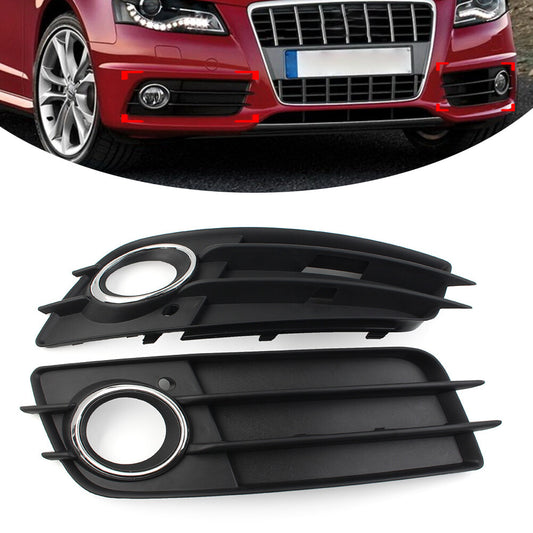 Front Bumper Fog Light Grille Cover W/Chrome Ring for Audi A4 B8 S4 2008-12 cl