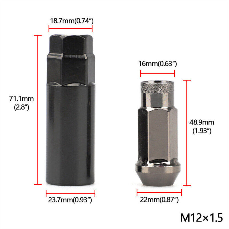20-pack 48mm M12x1.5 Lug Nuts, Steel Open Wheel Nuts and Bolts with Socket and Key, Blue