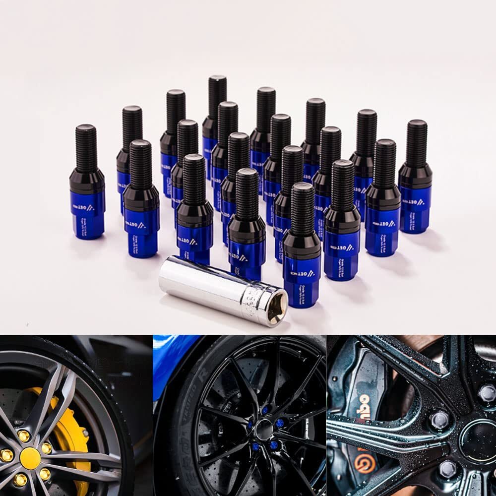 20-pack blue M12x1.25 wheel lug bolts, tapered for seat studs, 28mm shank, suitable for Jeep for Chrysler .