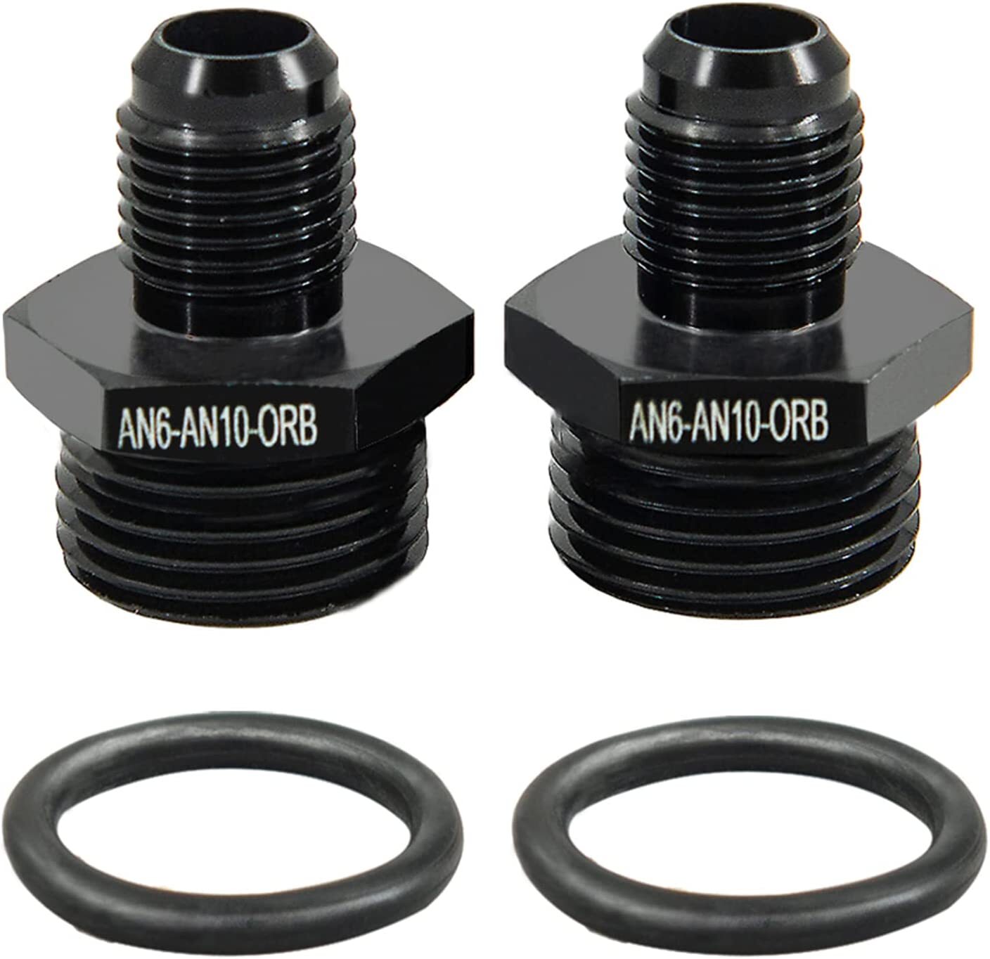 Black 6/8AN Flare to 6/8/10AN ORB Male O-ring Fuel Pump Rail Adapter Accessory (2 Pieces)