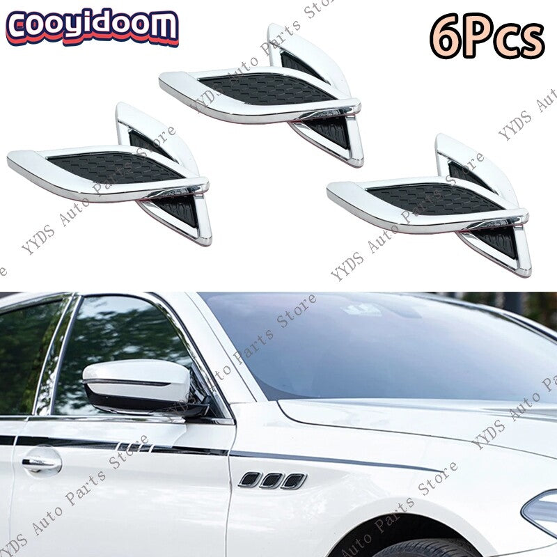 6Pcs Shark Gill Simulation Air Outlet Side Engine Hood Sticker Modified