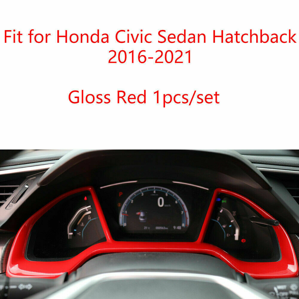 for Honda for Civic 2016-2021 Glossy Red ABS Dashboard Speedmeter Frame Cover Trim