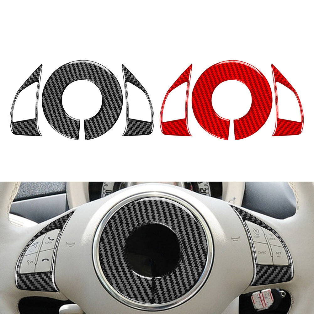 3Pcs Carbon Fiber Car Steering Wheel Button Frame Cover Trim for Fiat 500 12-15