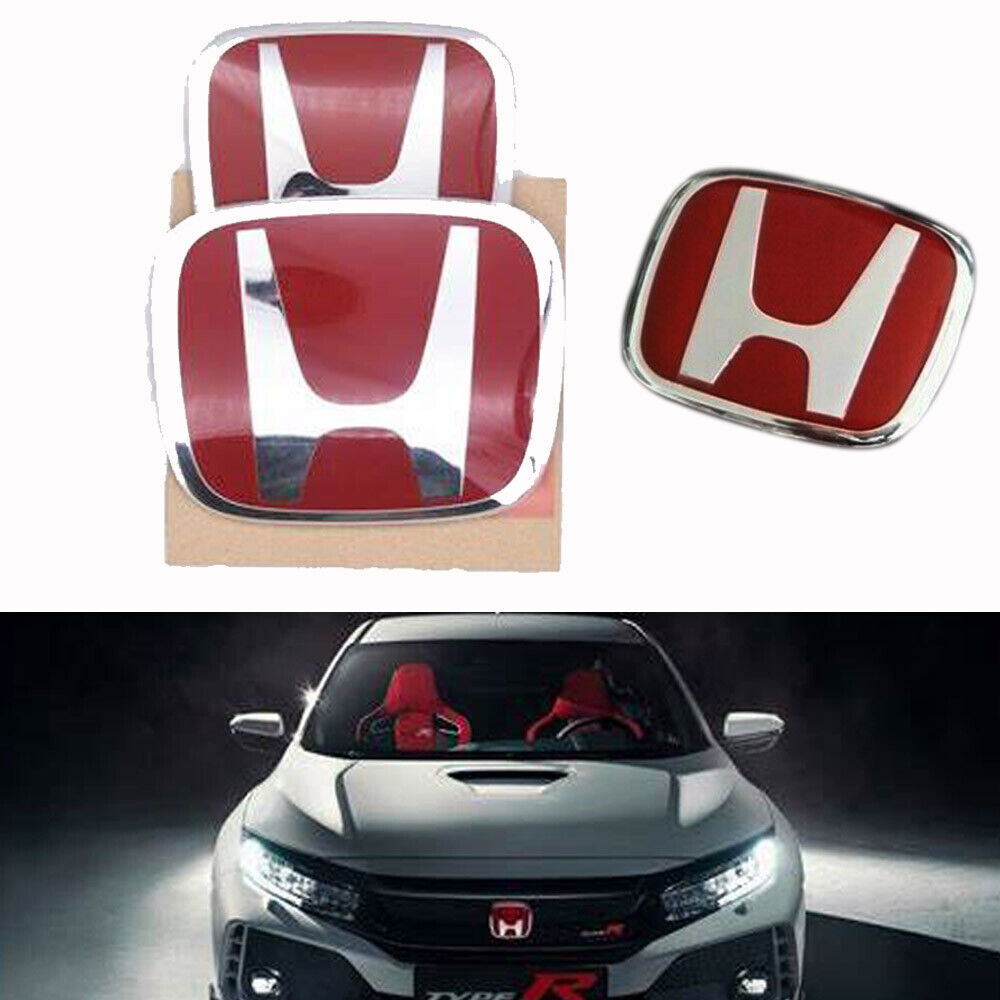 3-pack front and rear steering badges with red H badges for Civic Sedan 2006-2015 4-door