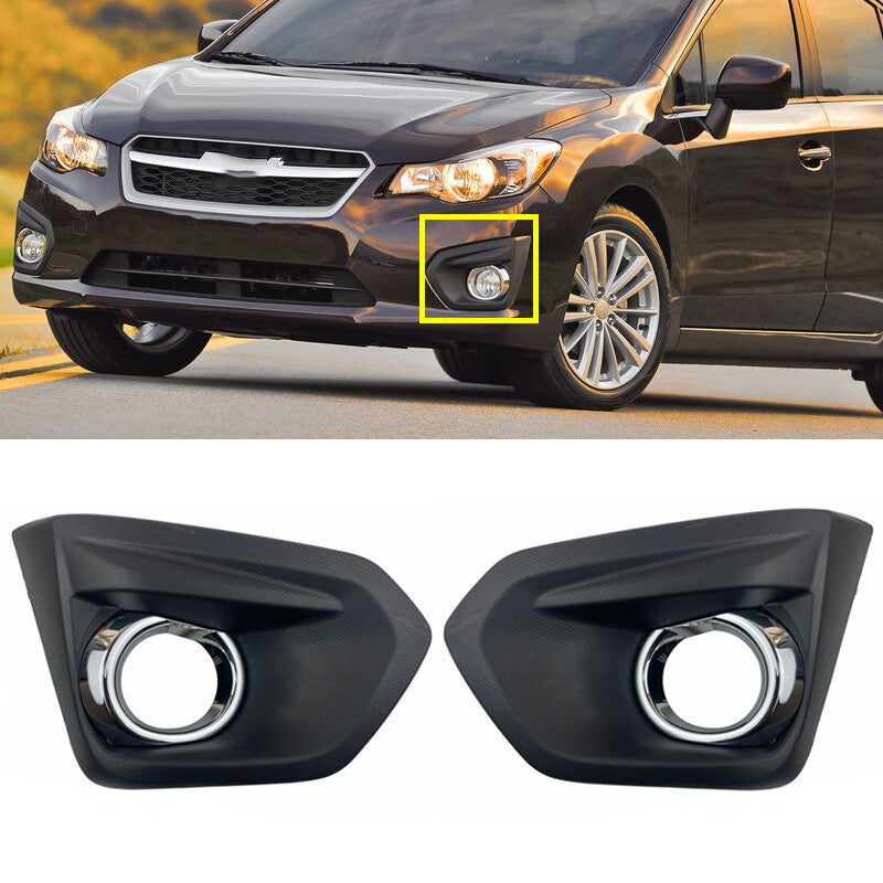 Pair Front Fog Light Bezel Set W/Glossy Black Trim for Subaru Impreza 2012-2014