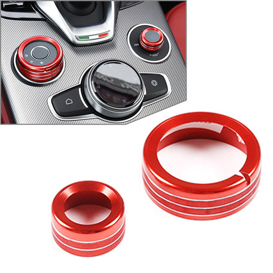 2x Central Control Multimedia Knob Ring for Alfa Romeo Giulia for Stelvio 20-21 Red