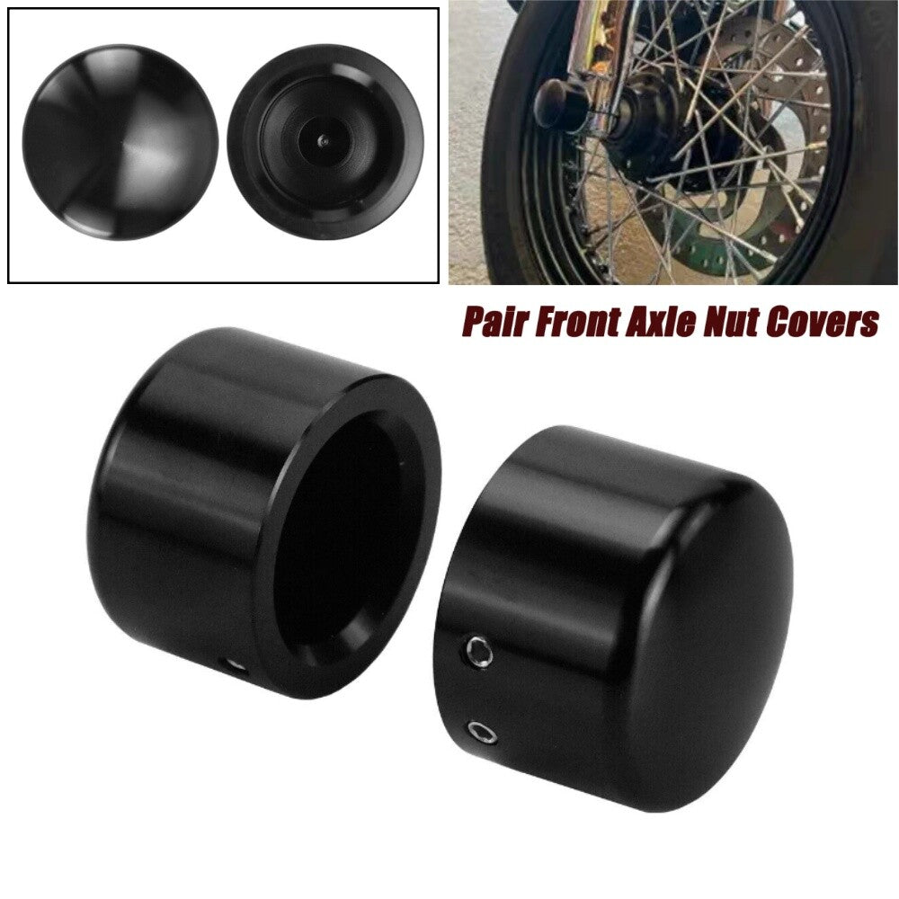 Black Front Axle Cap Nut Covers for Harley Softail Dyna Street Glide Road King