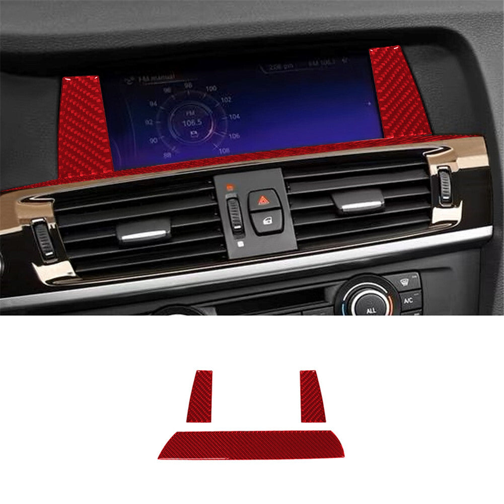 Red Carbon Fiber Center Display Frame Cover Trim for BMW X3 F25 X4 F26 2011-2017