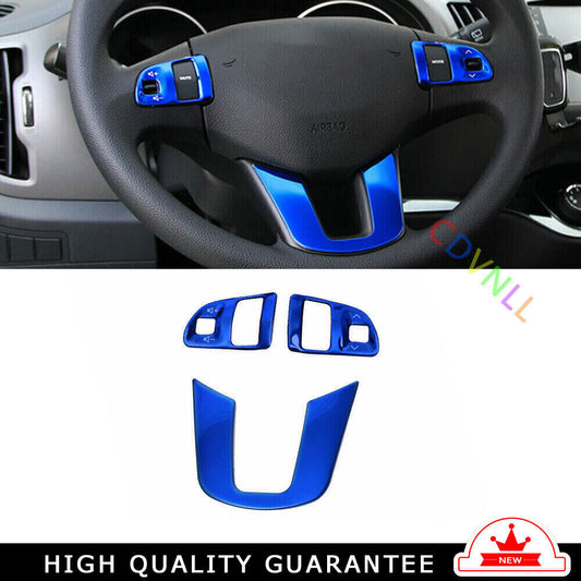 Steering Wheel Button Frame Trim 3 Fit for Kia Sportage R GL 2011-16 Blue Steel