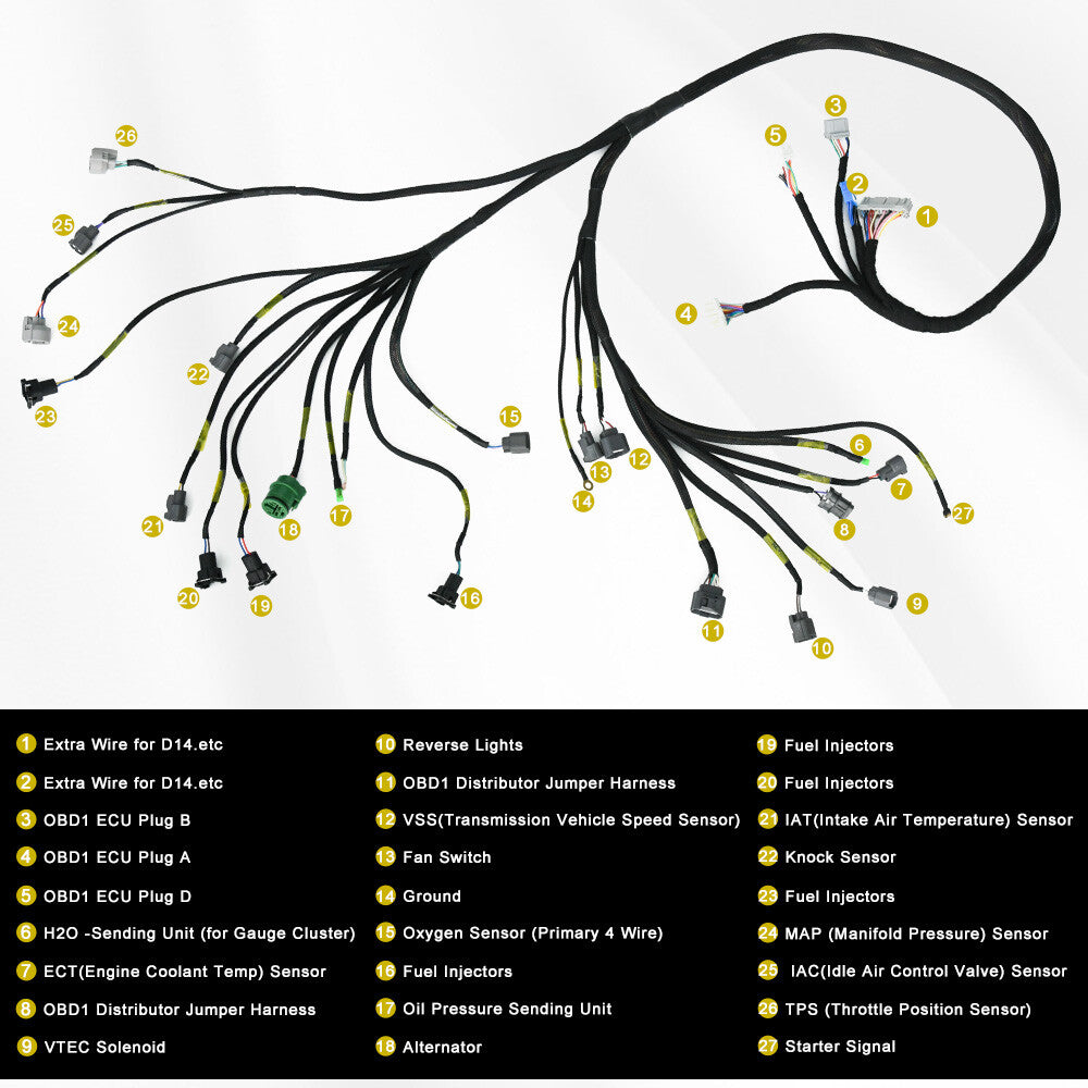 for Civic Integra B16 B18 D16 OBD1 Scanner D/B-series Tucked Engine Wire Harness
