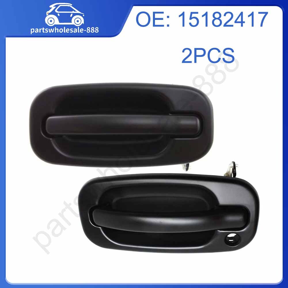Door handle set for 1999-2006 for Chevrolet Silverado 1500, smooth black front exterior 2-piece set.