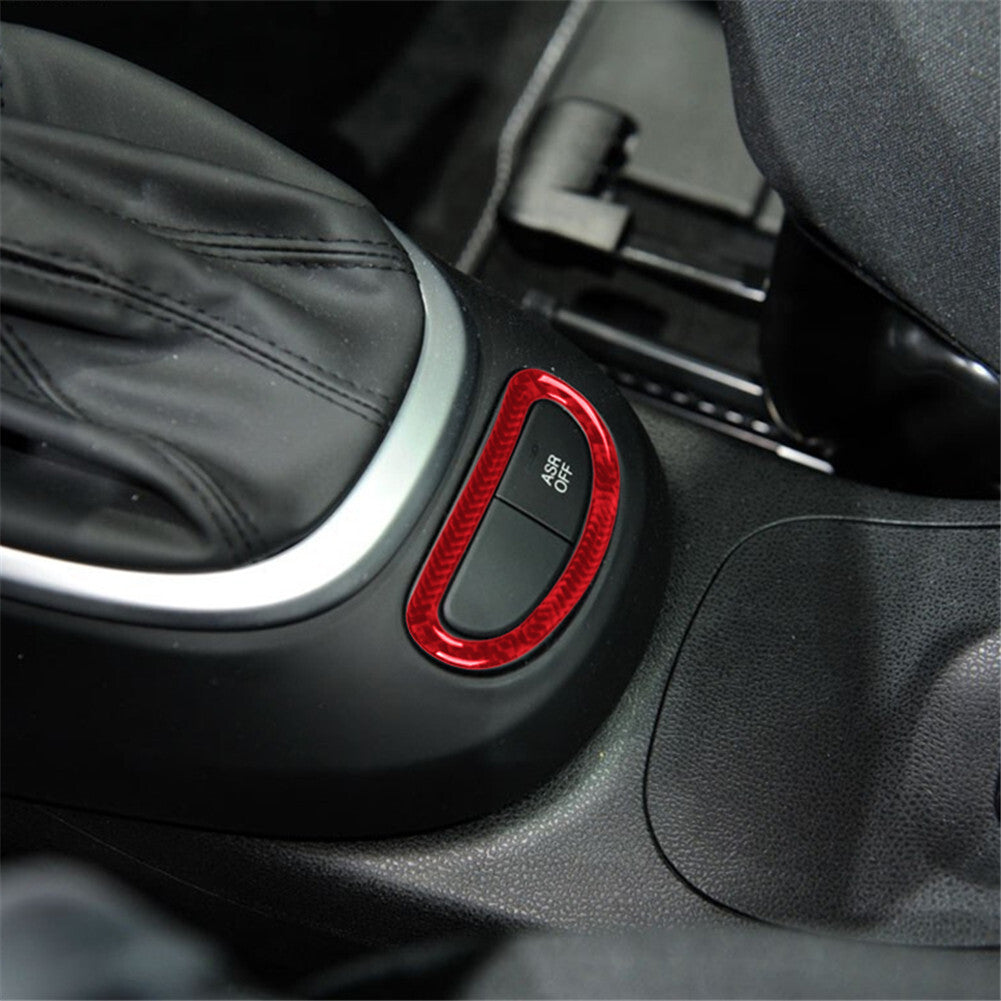 Red Carbon Fiber Gear Shift Console Button Trim For 2014-2017 for Fiat 500L