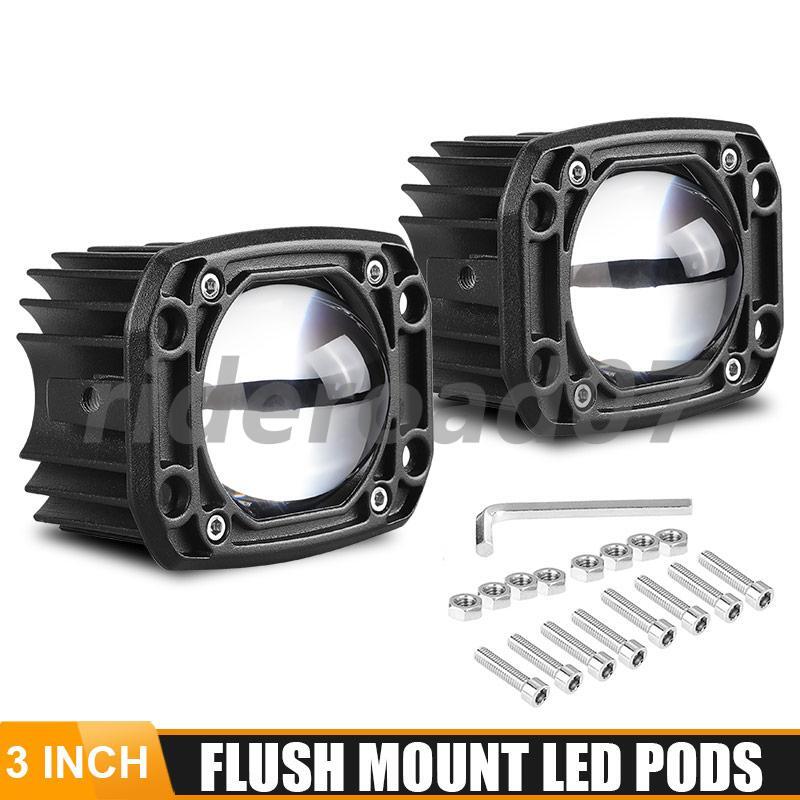 2X 3in White+Yellow Flush Mount LED Work Light Bar Pods Driving Spot Fog Offroad