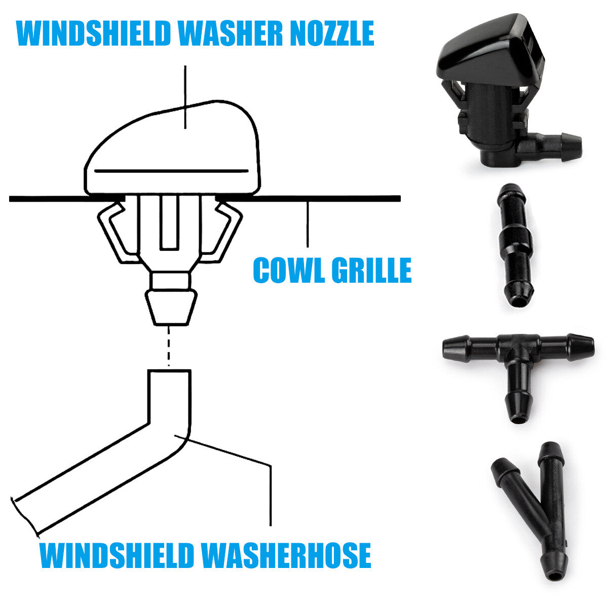 2-Piece Front Cover Sprayer Windshield Washer Sprayer Nozzle for Ford Focus Edge for Lincoln MKX