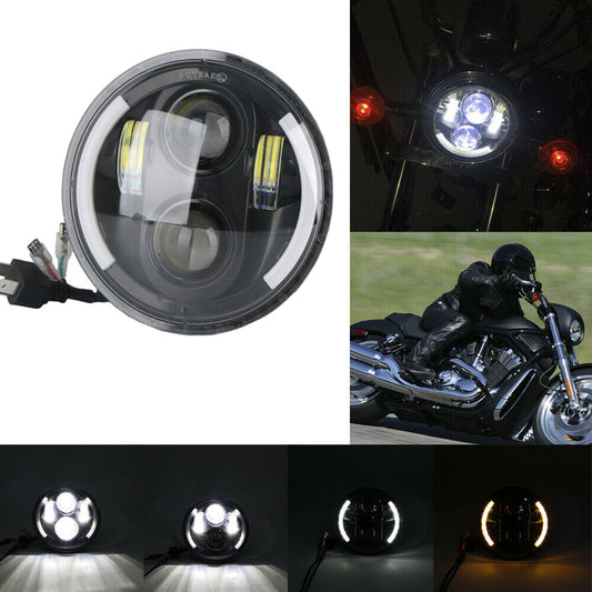 Motorcycle 5.75-inch 5 3/4 High/Low Headlight DRL with Turn Signal Halo LED for Harley-Davidson
