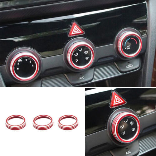 3X Red Dashboard Button Circle Trim Decorative Ring for Hyundai for Elantra 19-2020