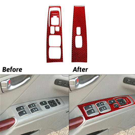 Red Carbon Fiber Front Window Lift Switch Panel Trim for Hyundai Azera 2006-2011