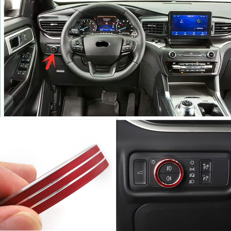 Red Alloy Headlight Switch Knob Button Cover Trim 1P for Ford Explorer 2020-2023