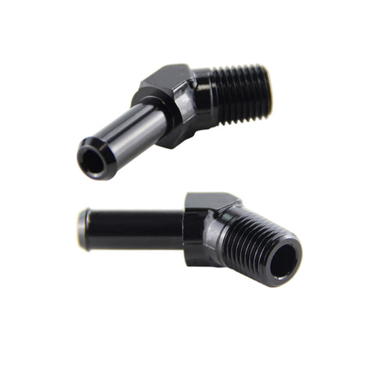 2PCS Aluminum AN6 1/4 NPT Male to 3/8 Hose Barb 45 Degree Adapter Fitting Black